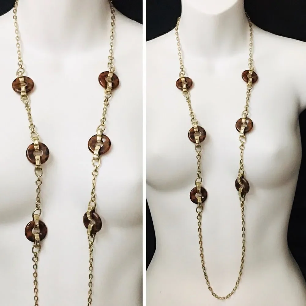 WHBM white house black market Tortoise Link long necklace Baguette Crystals 4260
